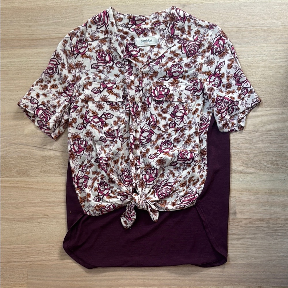 Burgundy Floral Button-Up Blouse